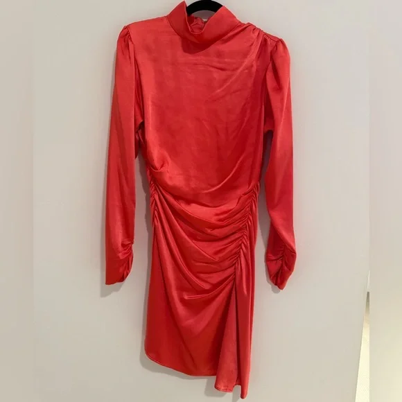 A.L.C. Joss Ruched Satin Dress in Hibiscus - Picture 6 of 10